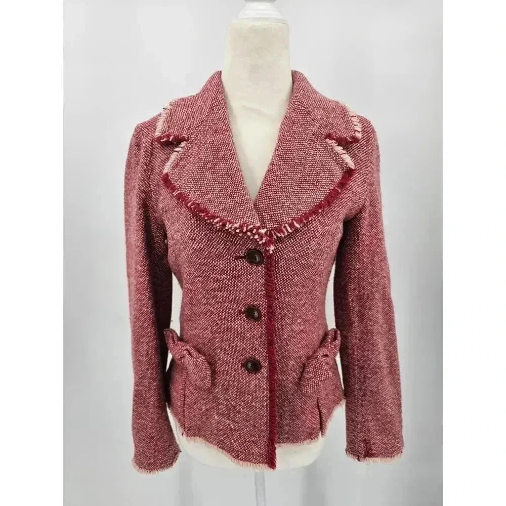 Elevenses Women's 4 Red Wool Holiday Bow Jacket/Blazer Anthropologie - Picture 1 of 8